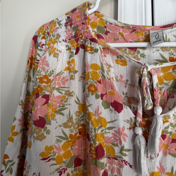 Joie Floral Metallic Peasant Top EUC XL Womens Relaxed Fit Cropped Blouse - Picture 8 of 13